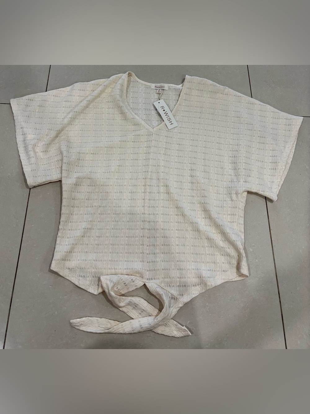 Wish Cream V‑Neck Tie-Front Short Sleeve Top